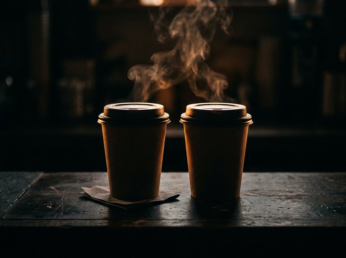 Two paper cups on a counter