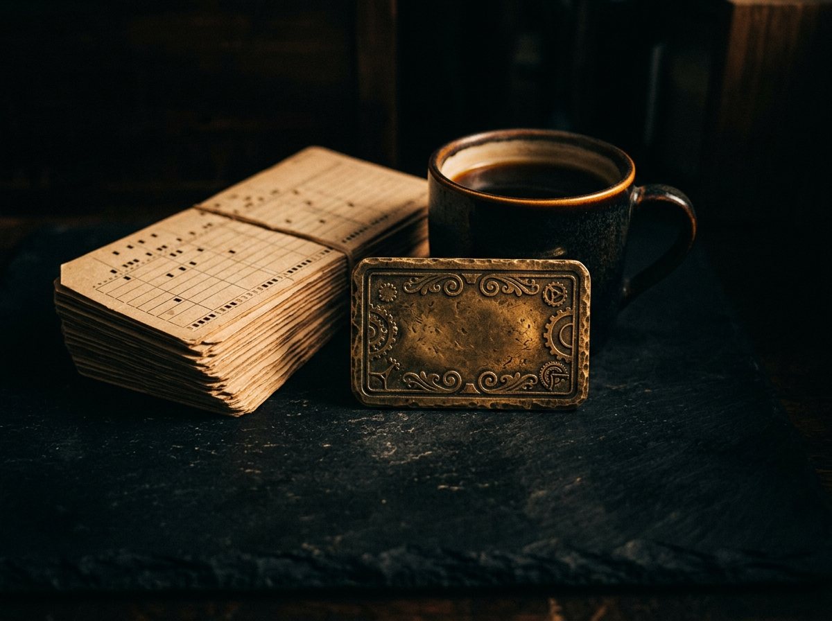 A punch card on a counter