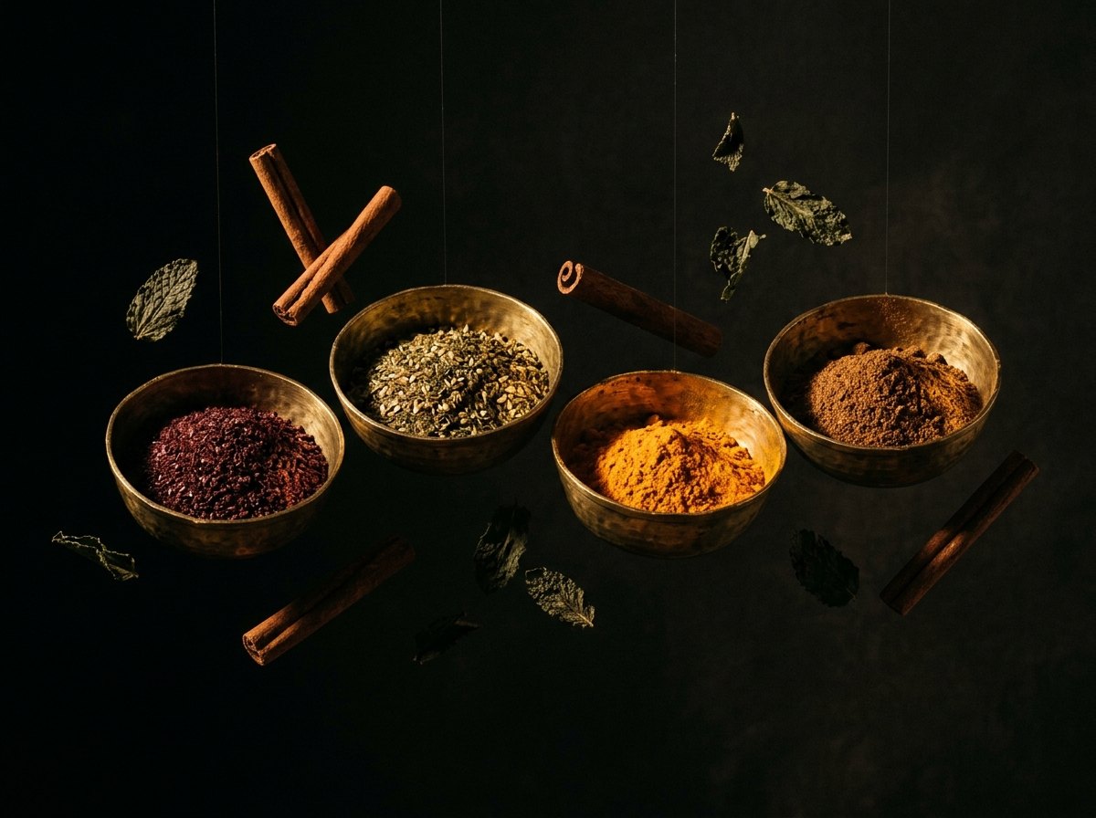 Bowls of ground spices