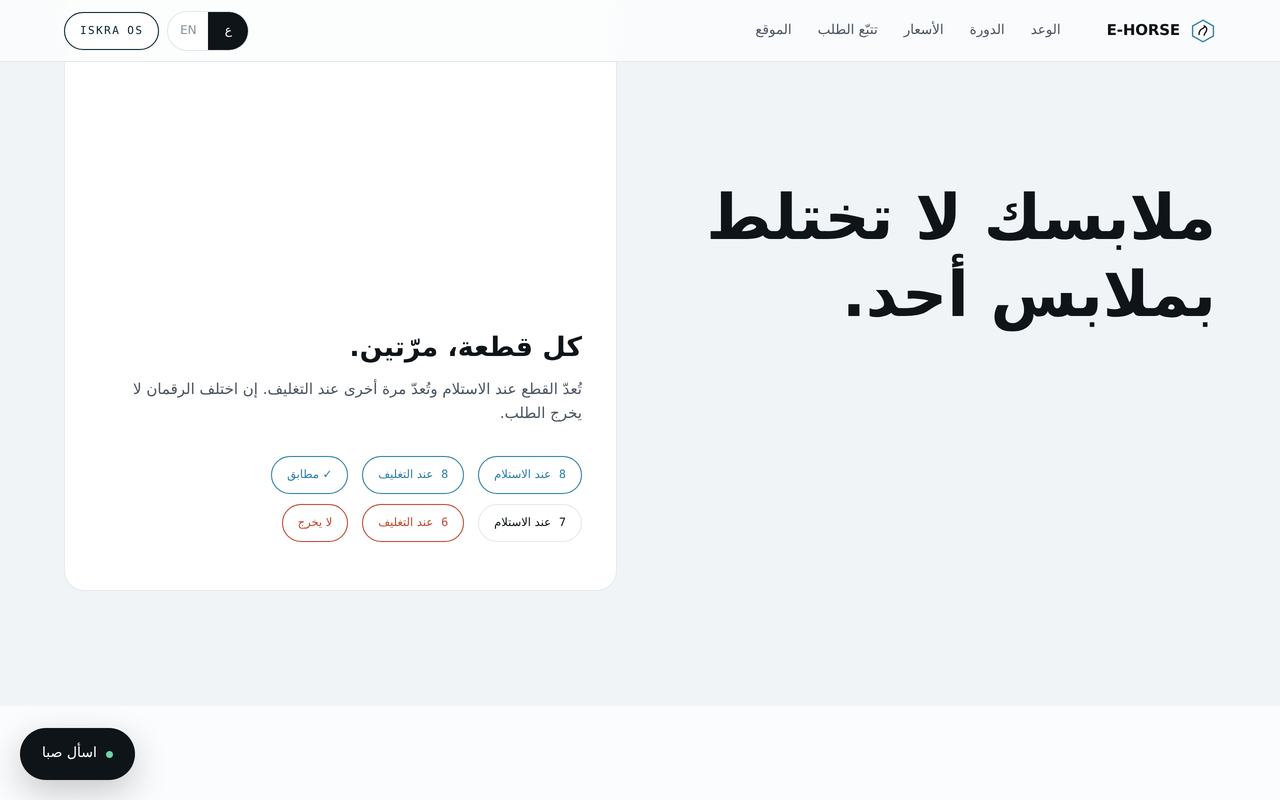 An Arabic-first garment care site with per-item counting at collection and return