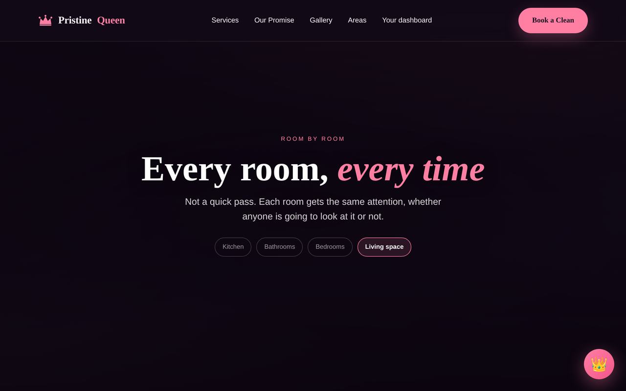 A cleaning company site built around its own photography, with a quoting booking engine